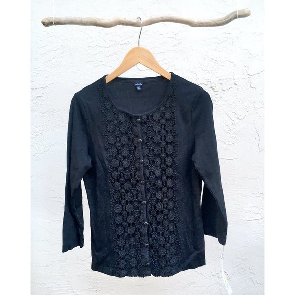 Rafaella Lace Trim Cardigan w 3/4 Sleeves (M) - Picture 3 of 6